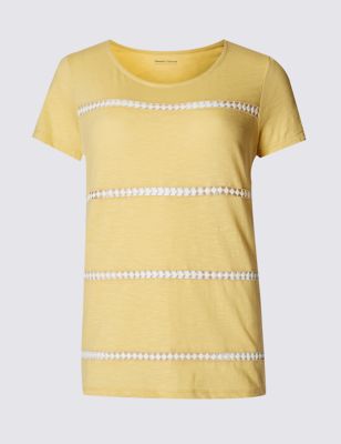 Loose Fit Lace Striped T-Shirt